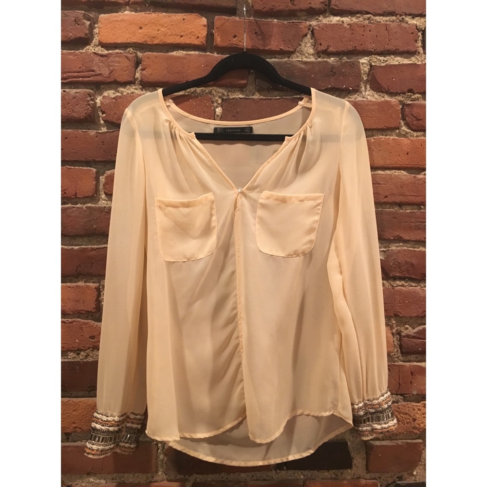 Light Peach Zara Blouse with Cuff Embellishments